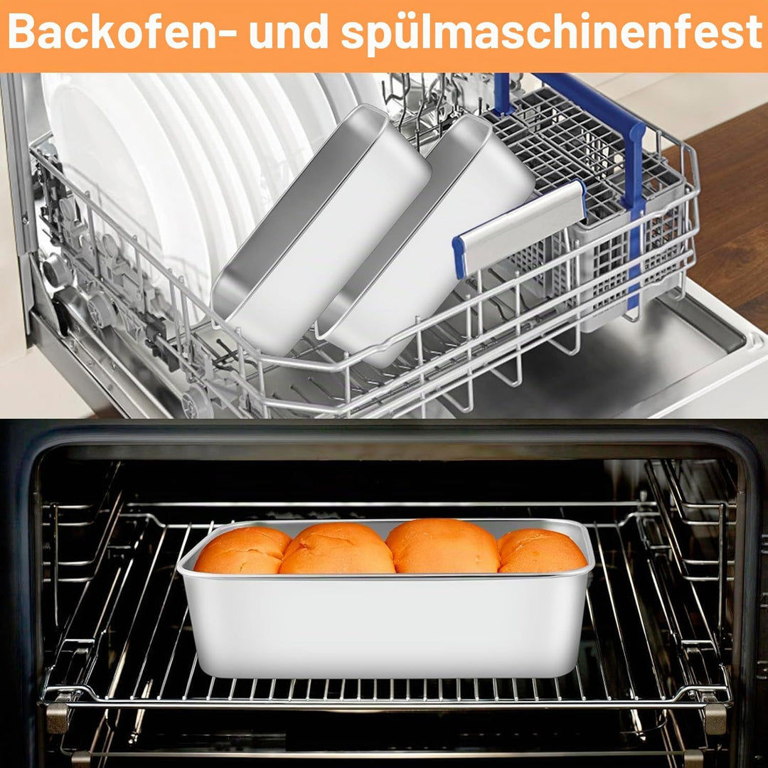 4 Stück Brotbackform Edelstahl, 15 x 23 x 6 cm Edelstahl Brotbackform, Rechteckig Kastenform Set, Kö