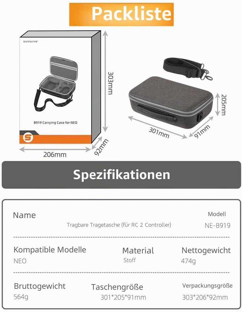 Harte Tragetasche für DJI Neo, kompatibel mit RC 2, Reise-Schutz-Umhängetasche und Zubehör