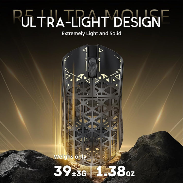 ATTACK SHARK R5 Ultra Carbonfaser Gaming-Maus, 39g Superlight, 8000Hz Kabellose Mouse, 42000 DPI, PA
