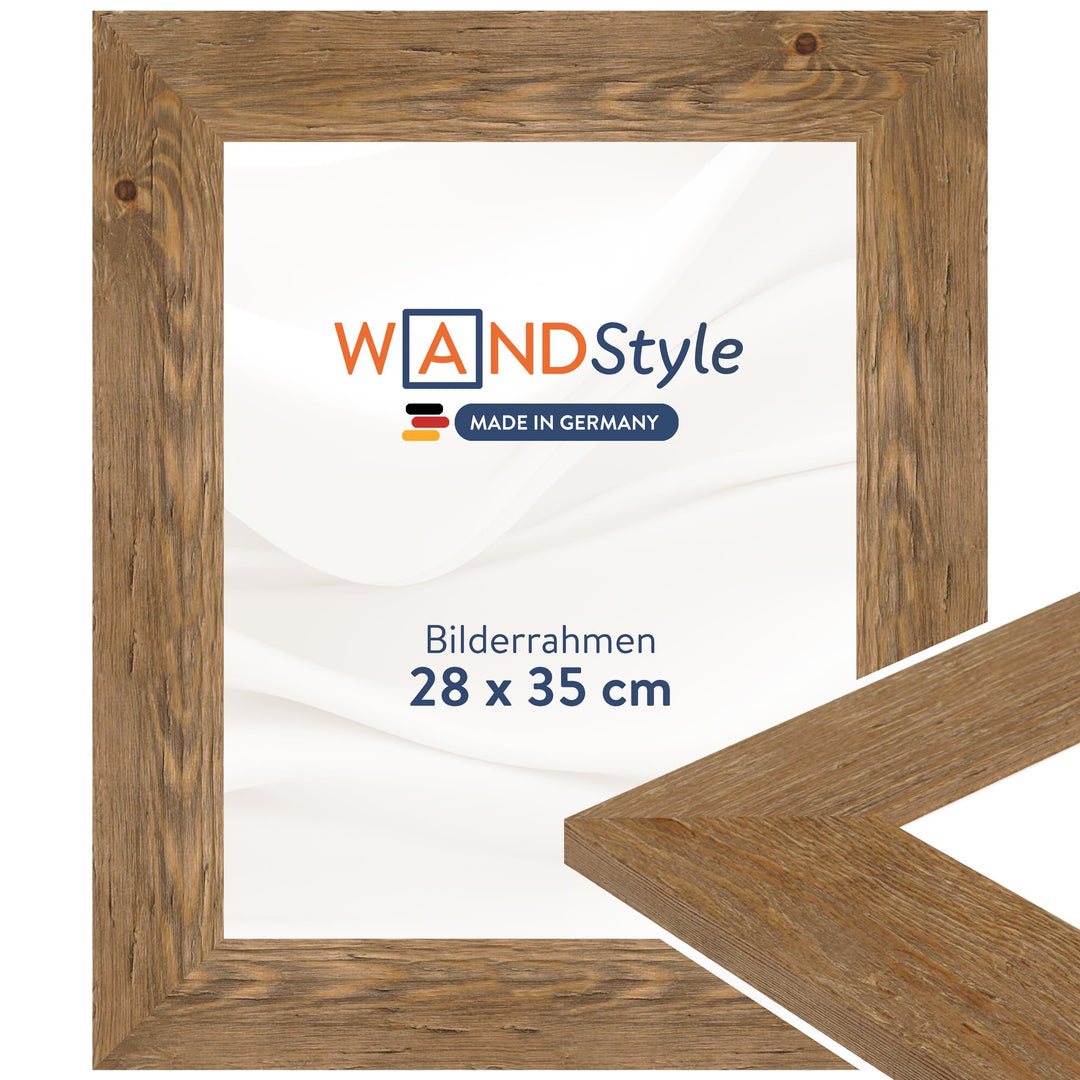 WANDStyle Bilderrahmen Strandhaus Stil 28x35cm I Farbe: Eiche-Optik I Fotorahmen I Holzbilderrahmen