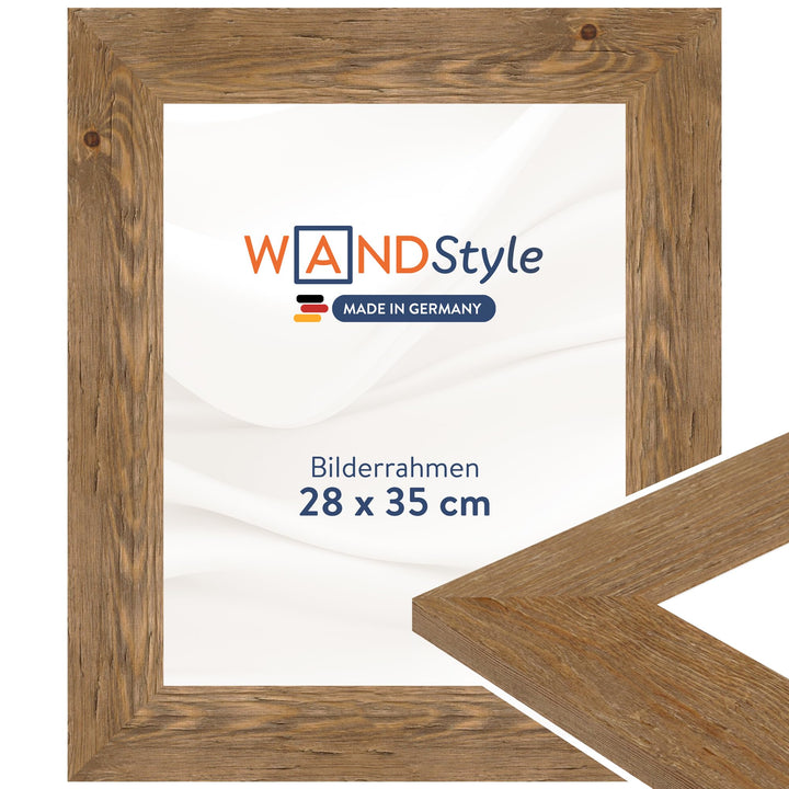 WANDStyle Bilderrahmen Strandhaus Stil 28x35cm I Farbe: Eiche-Optik I Fotorahmen I Holzbilderrahmen