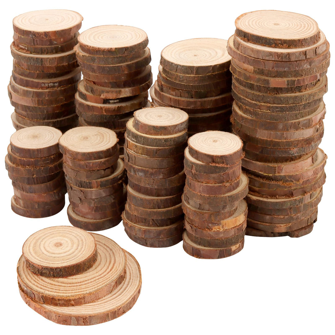 120 Stück Holzscheiben Klein Set, 3-4/4-5/5-6cm Durchmesser Runde Baumscheiben zum Basteln Holz Log
