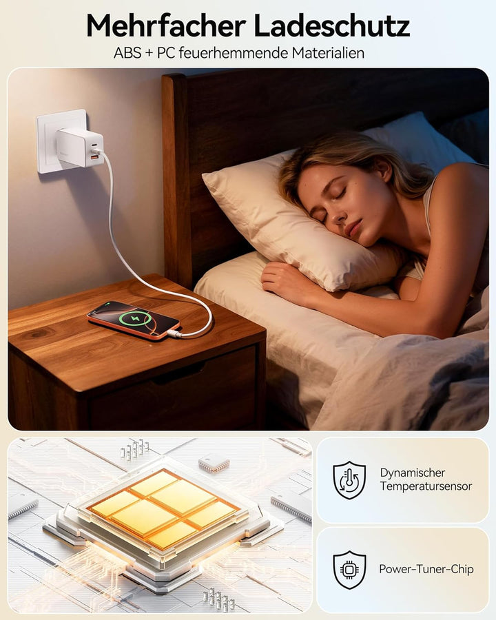 TECKNET 65W USB C Ladegerät, 3-Port PD3.0/QC4.0 Type C Netzteil mit GaN Tech Schnellladegerät Charge