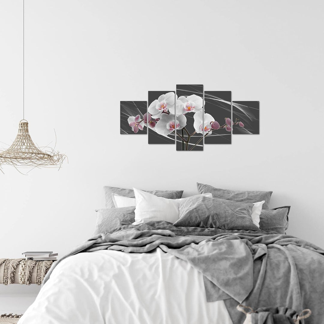 Runa Art Wandbilder Blumen Orchidee 5 Teilig Bild auf Vlies Leinwand Deko Wohnzimmer Abstrakt Rosa G