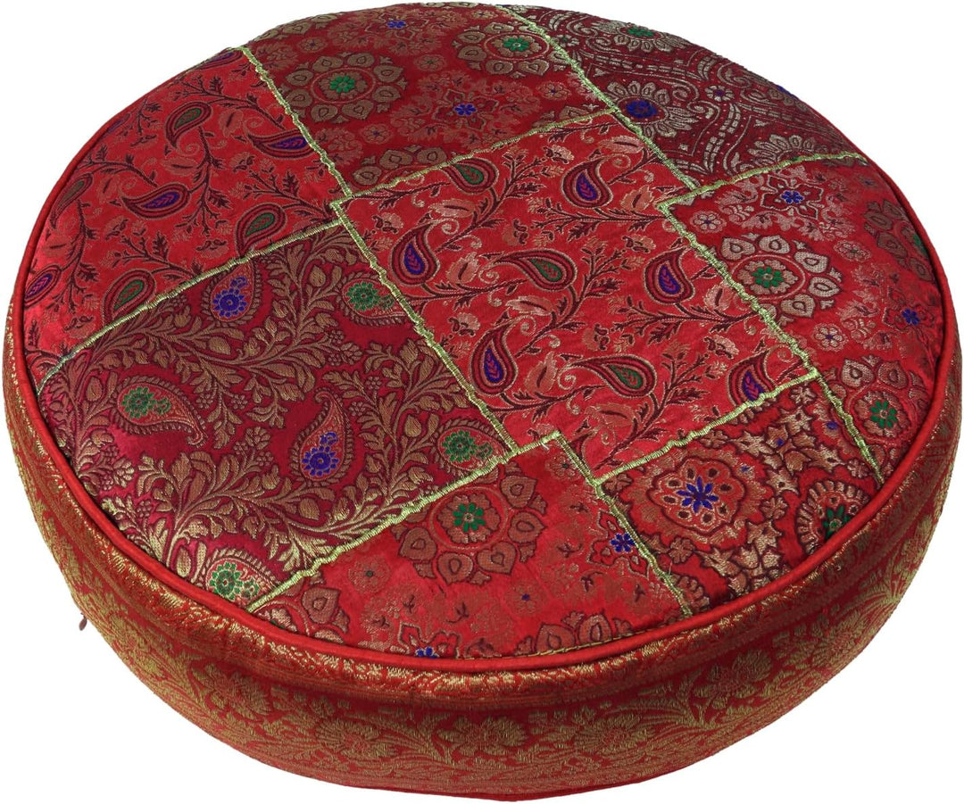 GURU SHOP Orientalisches Rundes Patchwork Kissen 40 cm, Sitzkissen, Bodenkissen mit Baumwollfüllung