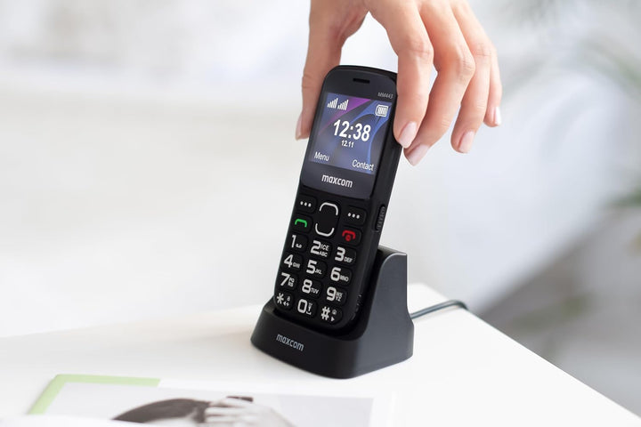 Maxcom MM443 Mobiltelefon für ältere Menschen, 4G, mit grossen Tasten und SOS-Taste, Ladestation, Du