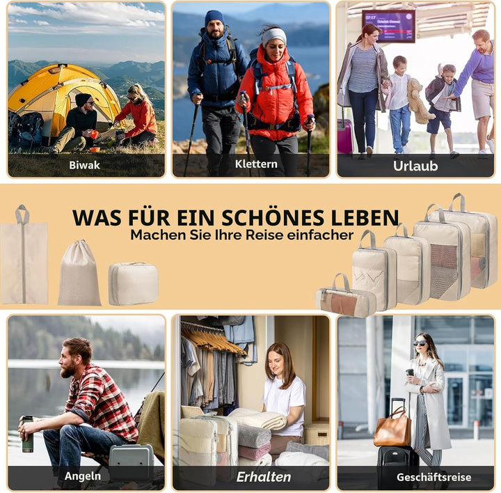 Koffer Organizer Set 8-teilig, Komprimierbare Packwürfel zur Organisation Ihres Reisegepäcks, Compre