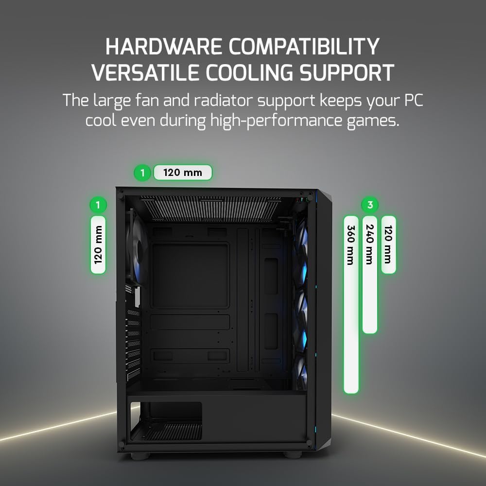 GAMEPOWER Aura Gaming PC-Gehäuse – ATX-Desktop-Case mit gehärtetem Glas, 4X 120mm Lüfter (ohne RGB),