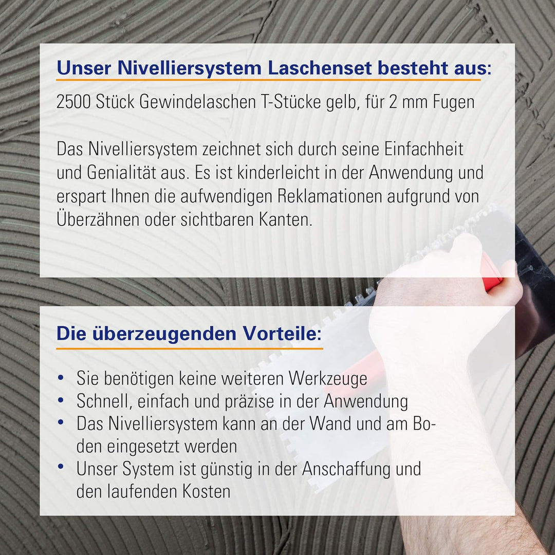 Karl Dahm Gewindelaschen T-Stücke für 2 mm Fugen, 2500 Stück, gelb I T-Laschen für Fliesen-Nivellier