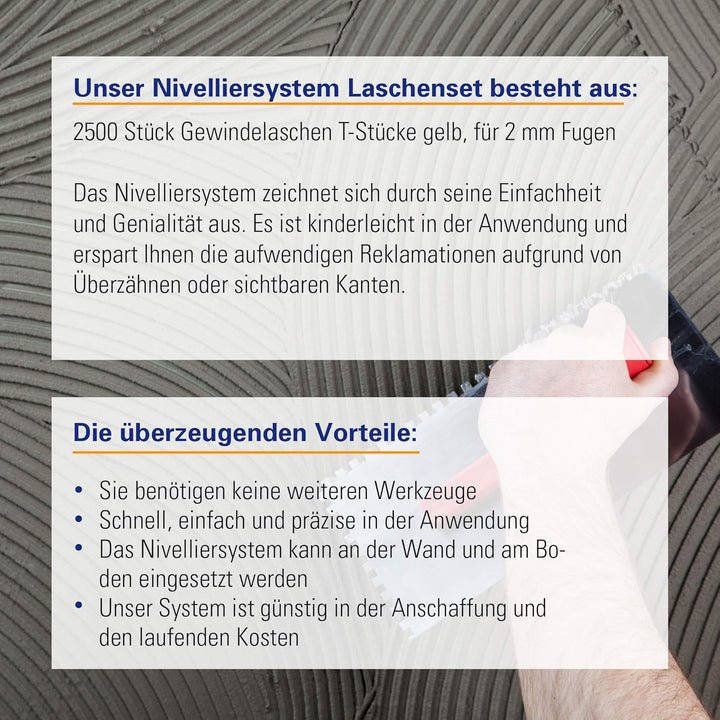 Karl Dahm Gewindelaschen T-Stücke für 2 mm Fugen, 2500 Stück, gelb I T-Laschen für Fliesen-Nivellier