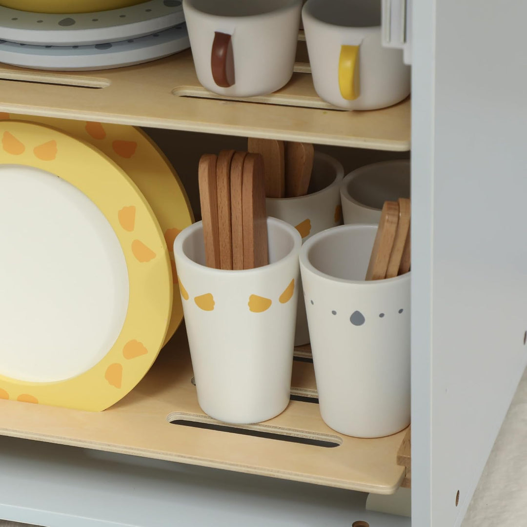 AIYAPLAY Kinderküche aus Holz Spielküche mit Wasserhahn Spüle und Zubehör Holzgeschirrspüler für Kin