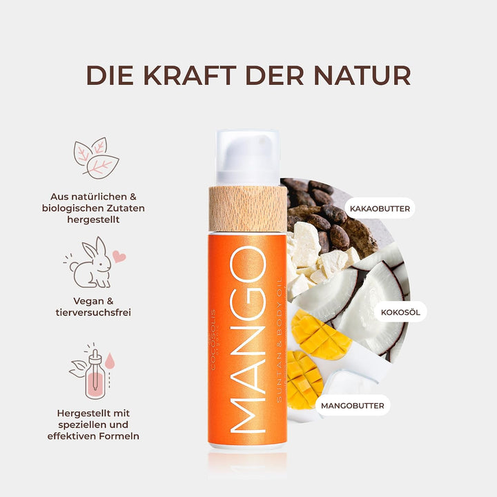 COCOSOLIS MANGO Bräunungsbeschleuniger – Bio-Bräunungsöl mit Vitamin E & Mango Duft für schnelle int