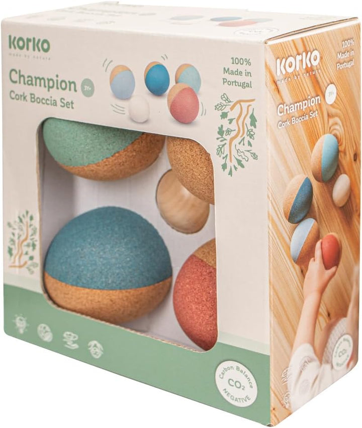 Korko Boccia Set Super Champions - Natürlicher Outdoor-Spielspass mit Korkbällen - Fami-lienfreundli