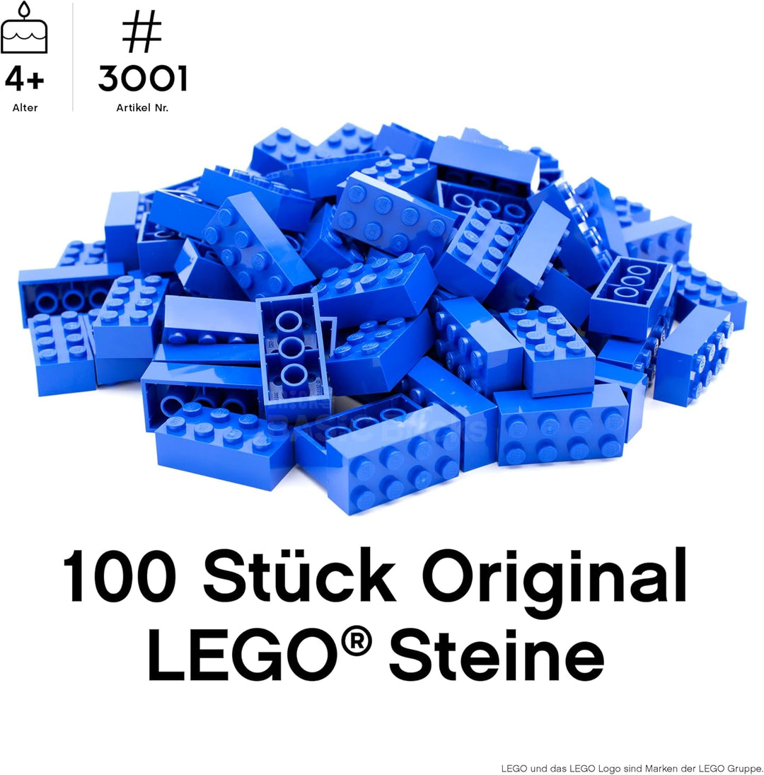 Lego Steine Classic, Blau, 2x4 Bausteine, 100 Stück - Einzelteile Starterset oder Erweiterung für Le
