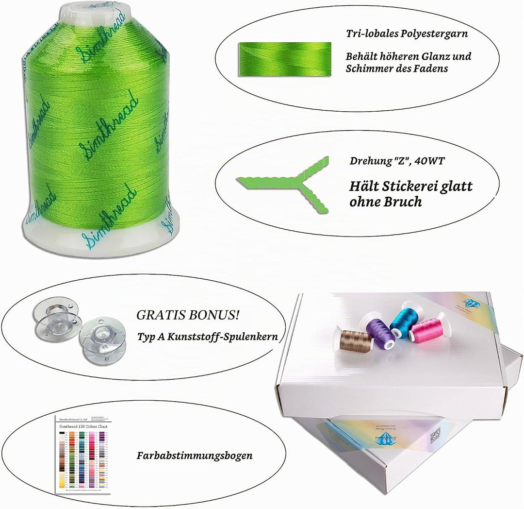 Simthread 120 Farben Polyester Maschinen Stickgarn - 1000 Meter, für Babylock/Janome/Singer/W 6N Sti