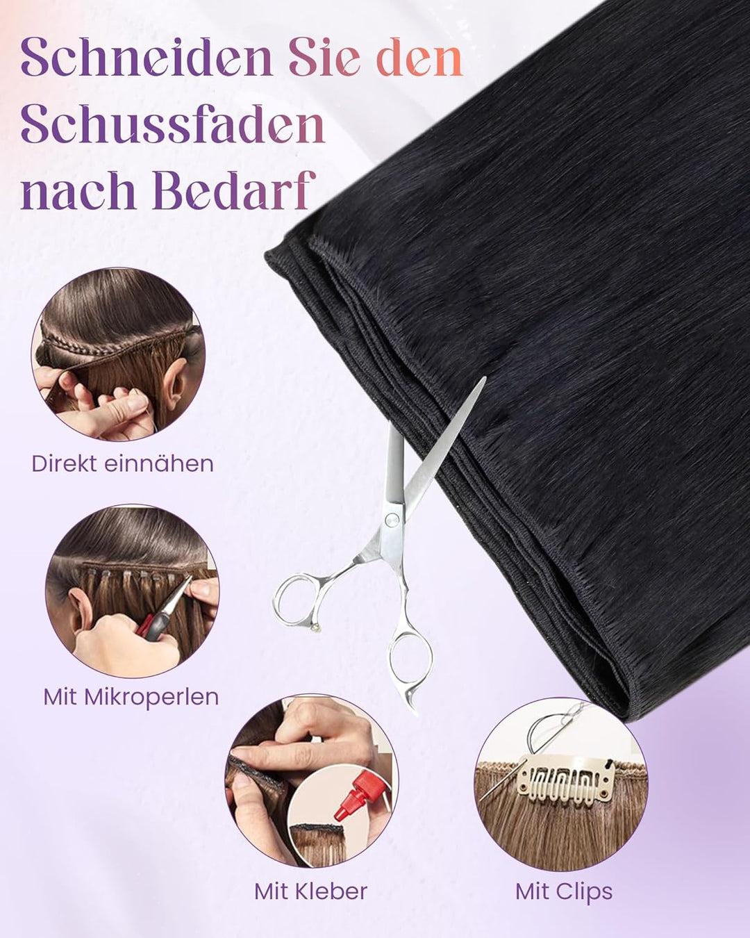 LaaVoo Tressen Extensions Echthaar Schwarz Haarverlängerung Echthaar Weave 40cm Haartressen Extensio