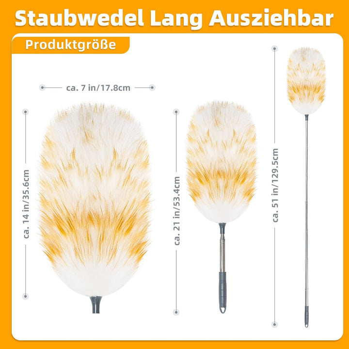 Loveco Staubwedel, Hochwertiger Lammwolle Staubwedel Teleskop Waschbar, Ausziehbar bis ca. 130 cm –