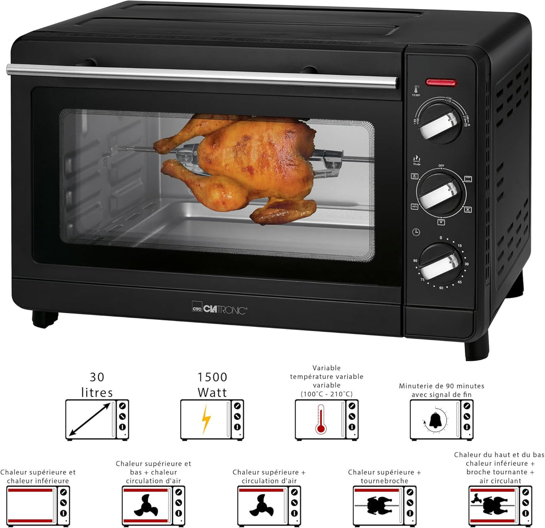 Clatronic Multi-Backofen MBG 3728, 30 Liter Backraum, Umluft + Ober- und Unterhitze, 90 Minuten-Time
