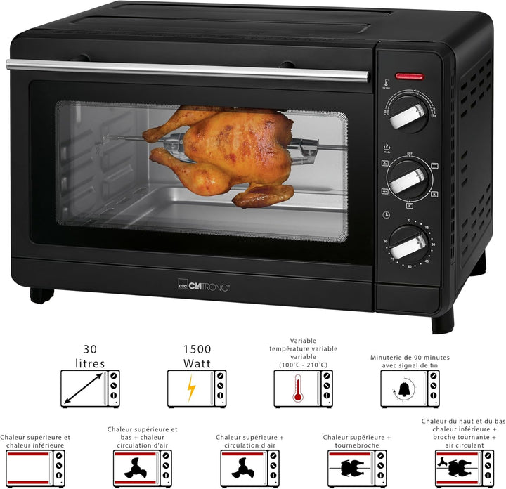 Clatronic Multi-Backofen MBG 3728, 30 Liter Backraum, Umluft + Ober- und Unterhitze, 90 Minuten-Time