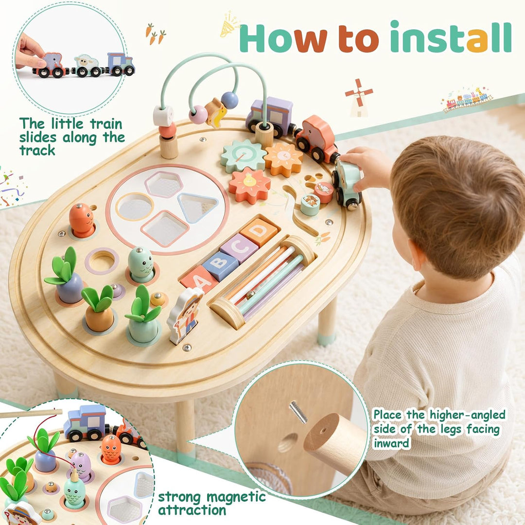 10 in 1 Montessori Spielzeug – Aktivitätstisch aus Holz ab 1 Jahr | Motoriktisch Motorikspielzeug Sp