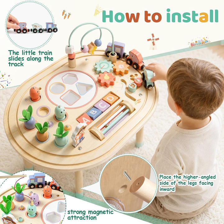10 in 1 Montessori Spielzeug – Aktivitätstisch aus Holz ab 1 Jahr | Motoriktisch Motorikspielzeug Sp