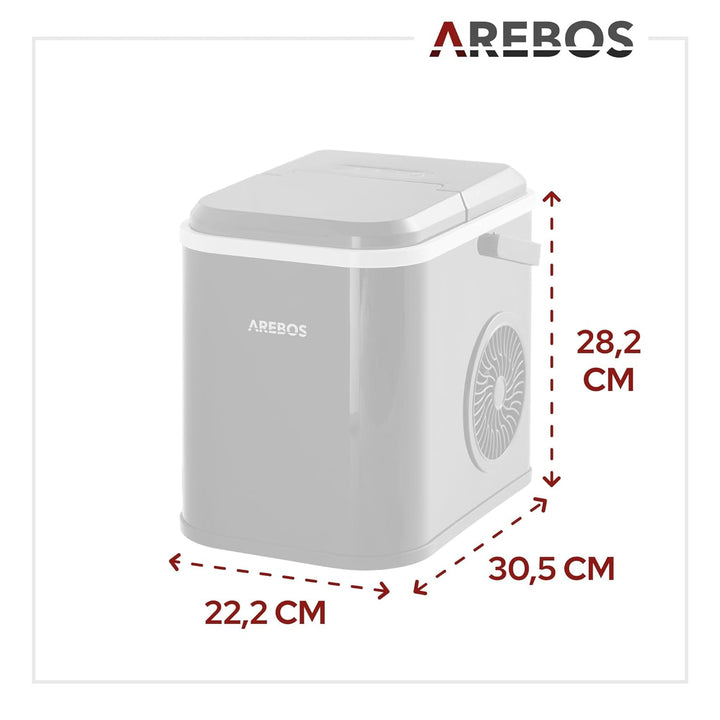 Arebos Eiswürfelmaschine | Ice Cube Maker | 12 kg / 24 h | 10-15 Minuten Produktionszeit | 1,1 Liter