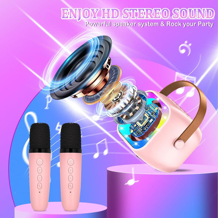 Karaoke Maschine mit 1 Drahtlosen Mikrofonen, Mikrofon Kinder Tragbare, Bluetooth Karaoke Pink-1Pack