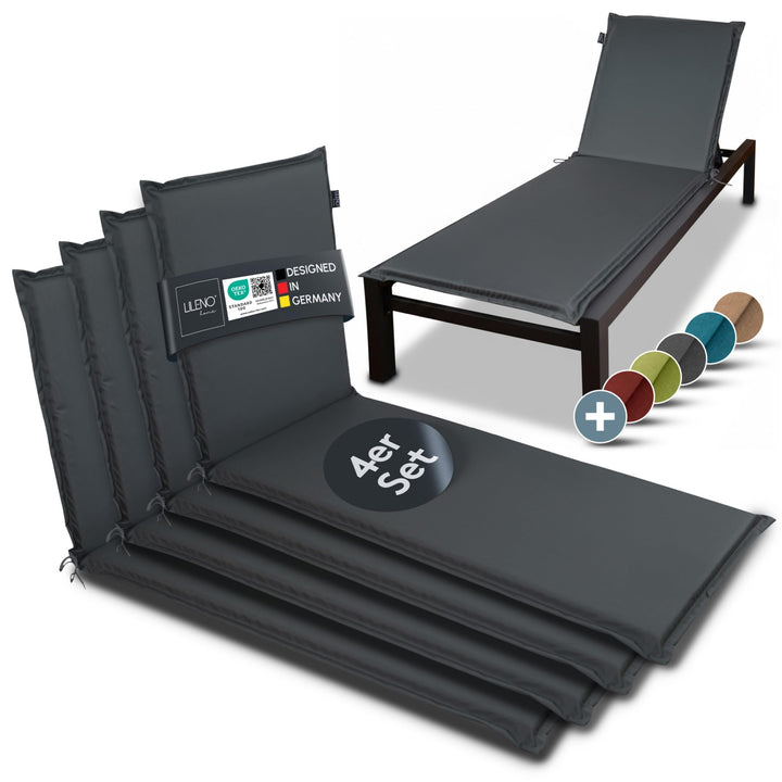 LILENO HOME Sonnenliege Auflage als [4er Set - Rollliege] in Anthrazit | Gartenliegen Auflage perfek