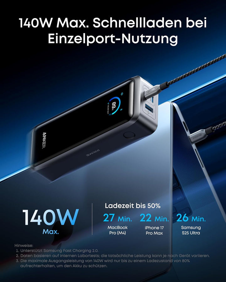 Anker Prime Powerbank, 26250mAh, tragbares Ladegerät mit 3 Ports und 300W Ausgang, bidirektionales L