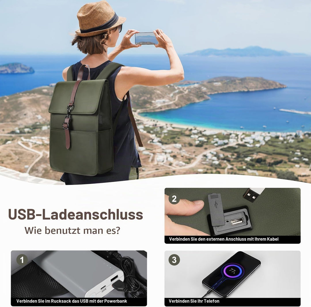 Laptop Rucksack Herren Damen, Rucksack mit Laptopfach mit USB-Anschluss für 15,6 Zoll Laptop, Elegan