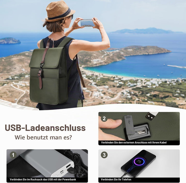 Laptop Rucksack Herren Damen, Rucksack mit Laptopfach mit USB-Anschluss für 15,6 Zoll Laptop, Elegan