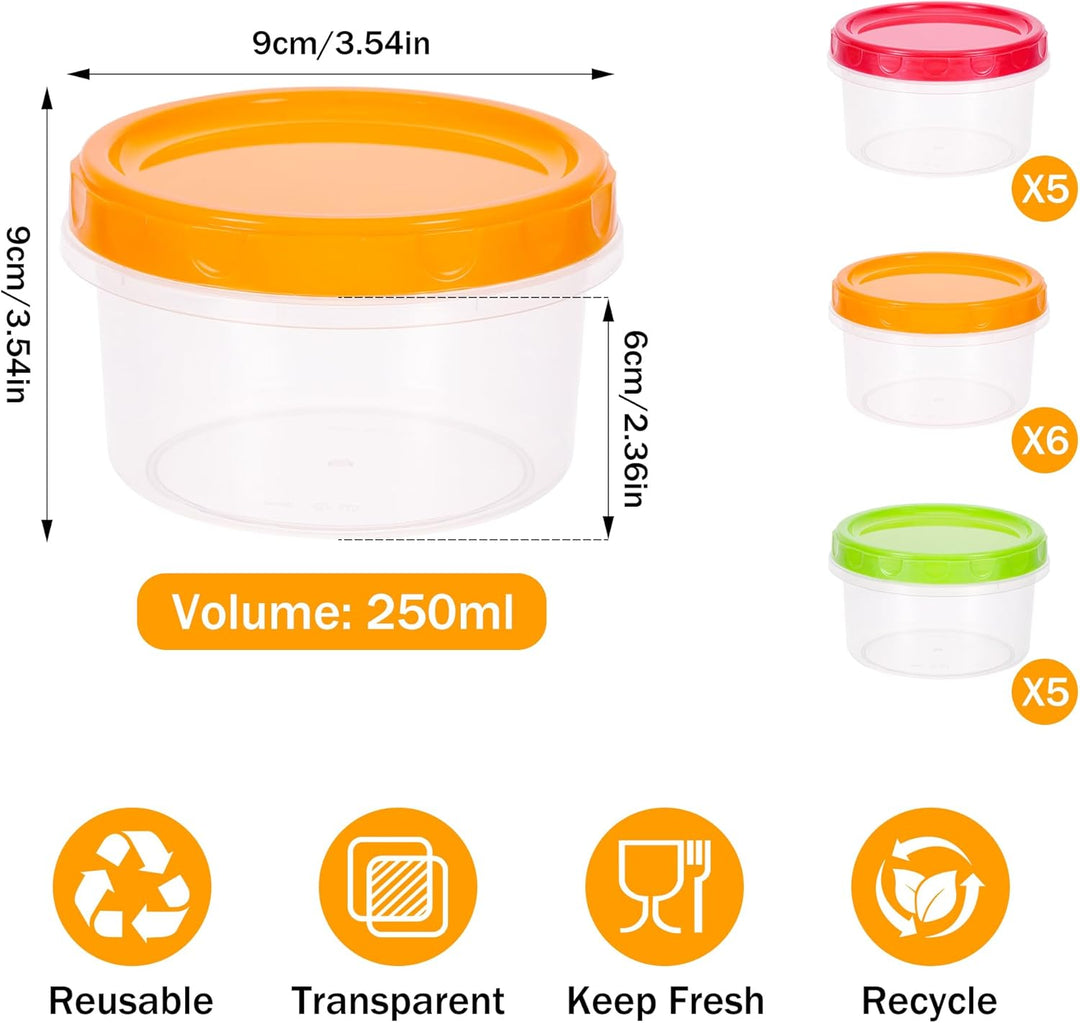 16-Pack Kleine Dosen mit Deckel Plastik, 250ML Wiederverwendbare Snackdose, Auslaufsichere Schraubve