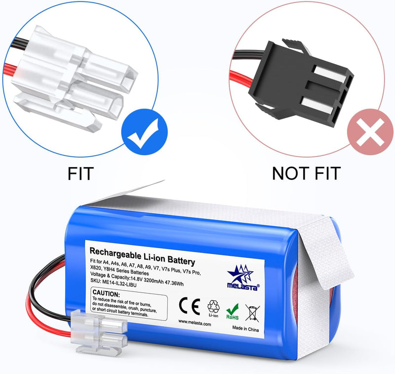 melasta 14,4V 3200 mAh Li-ion Ersatzakku Akku Batterie für iLife Staubsauger A4, A4s, A6,V7, A6, A7,