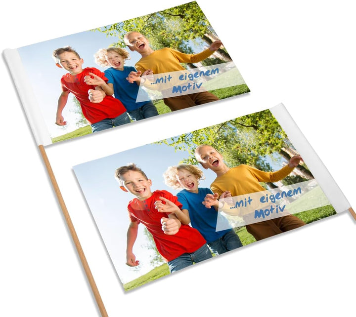 Personalisierte Papierfähnchen/Werbefähnchen – 10 Stück, ca. 250 x 120 mm – selbst gestalten mit eig