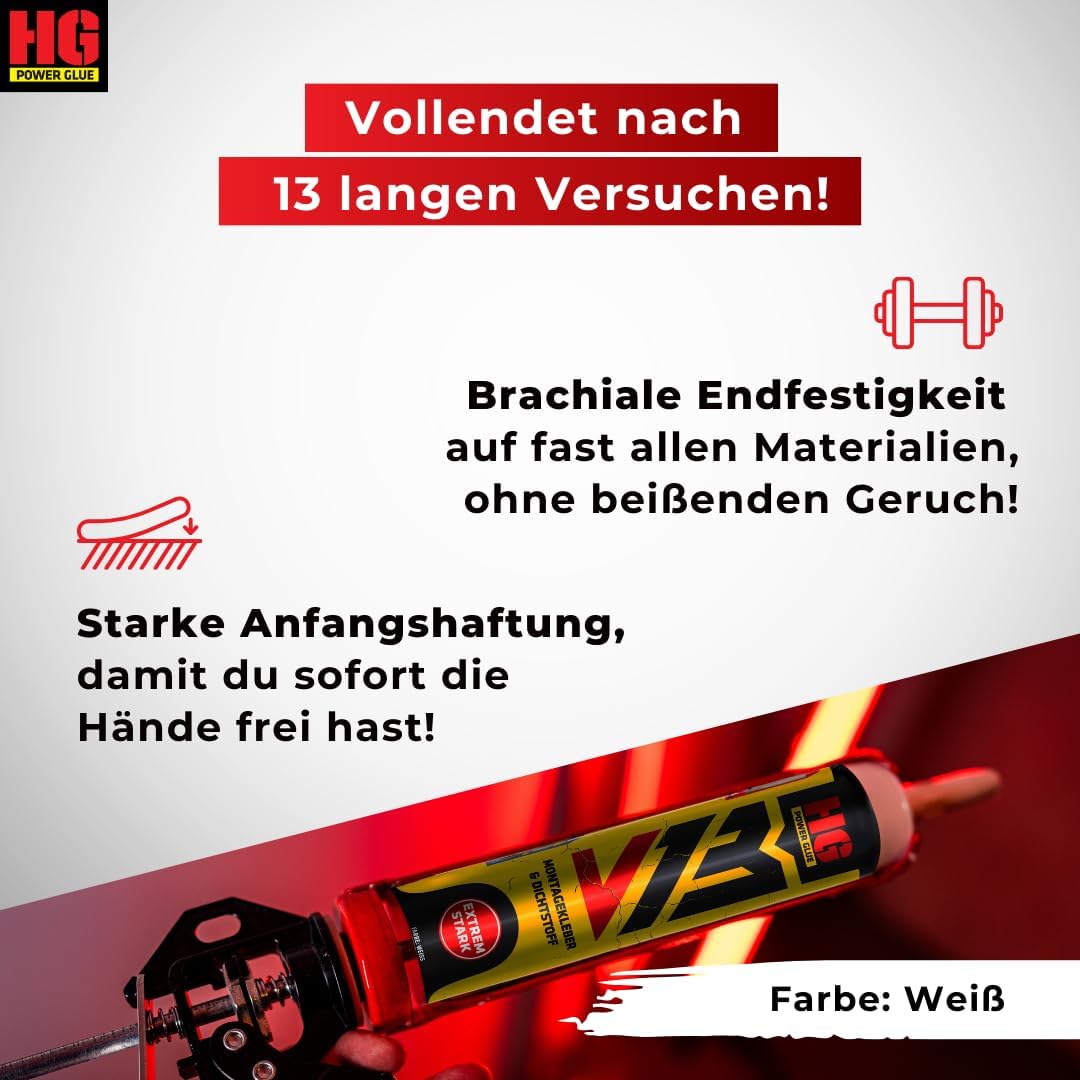 HG POWER GLUE V13 Ultra Hochleistungs-Montagekleber und Dichtstoff extra stark, Kraftkleber für auss