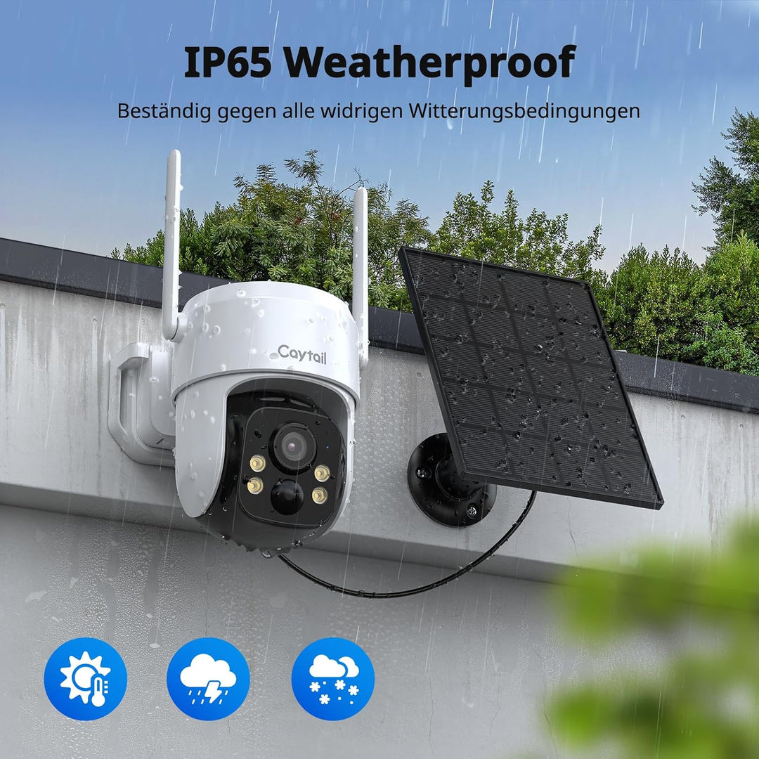 2K Überwachungskamera Aussen Akku Solar, 360° PTZ Überwachungskamera Outdoor Kabellos mit Solarpanel