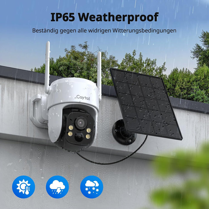 2K Überwachungskamera Aussen Akku Solar, 360° PTZ Überwachungskamera Outdoor Kabellos mit Solarpanel