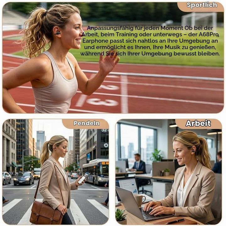 Open Ear Kopfhörer, Bluetooth Earbuds, Clip on Design mit 4 Noise Cancelling Mikrofone, 40h Std, Blu