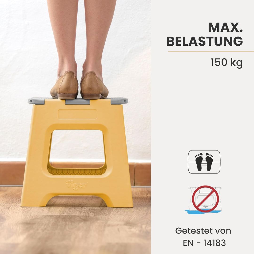 Vigar Kompakte Tritthocker Klappbar für Erwachsene, 27 cm, Klapphocker Faltbar 150 kg rutschfest, Le