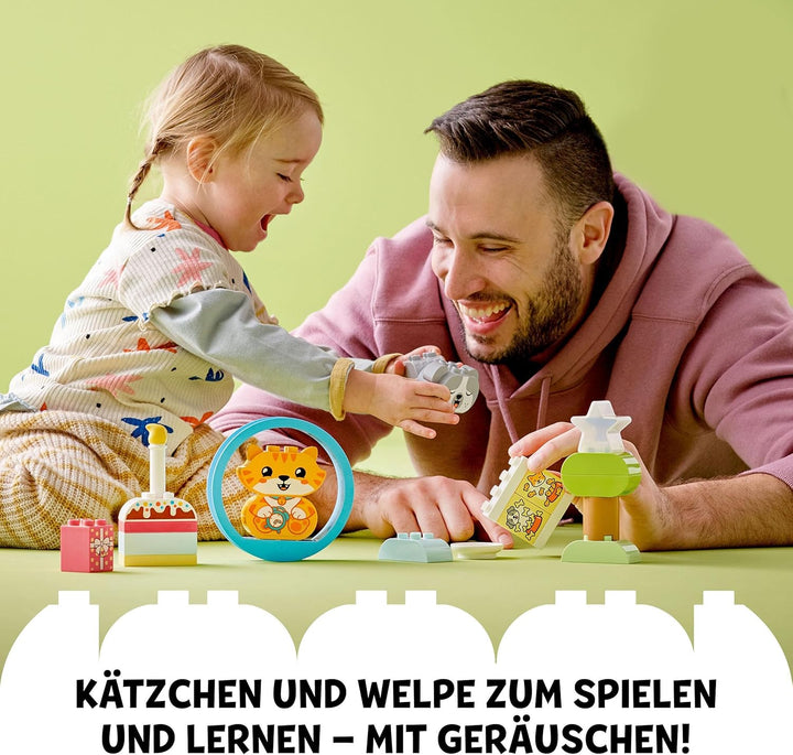 LEGO 10977 DUPLO Mein erstes Hündchen & Kätzchen - mit Ton, Steine für Kleinkinder von 1,5-3 Jahre,