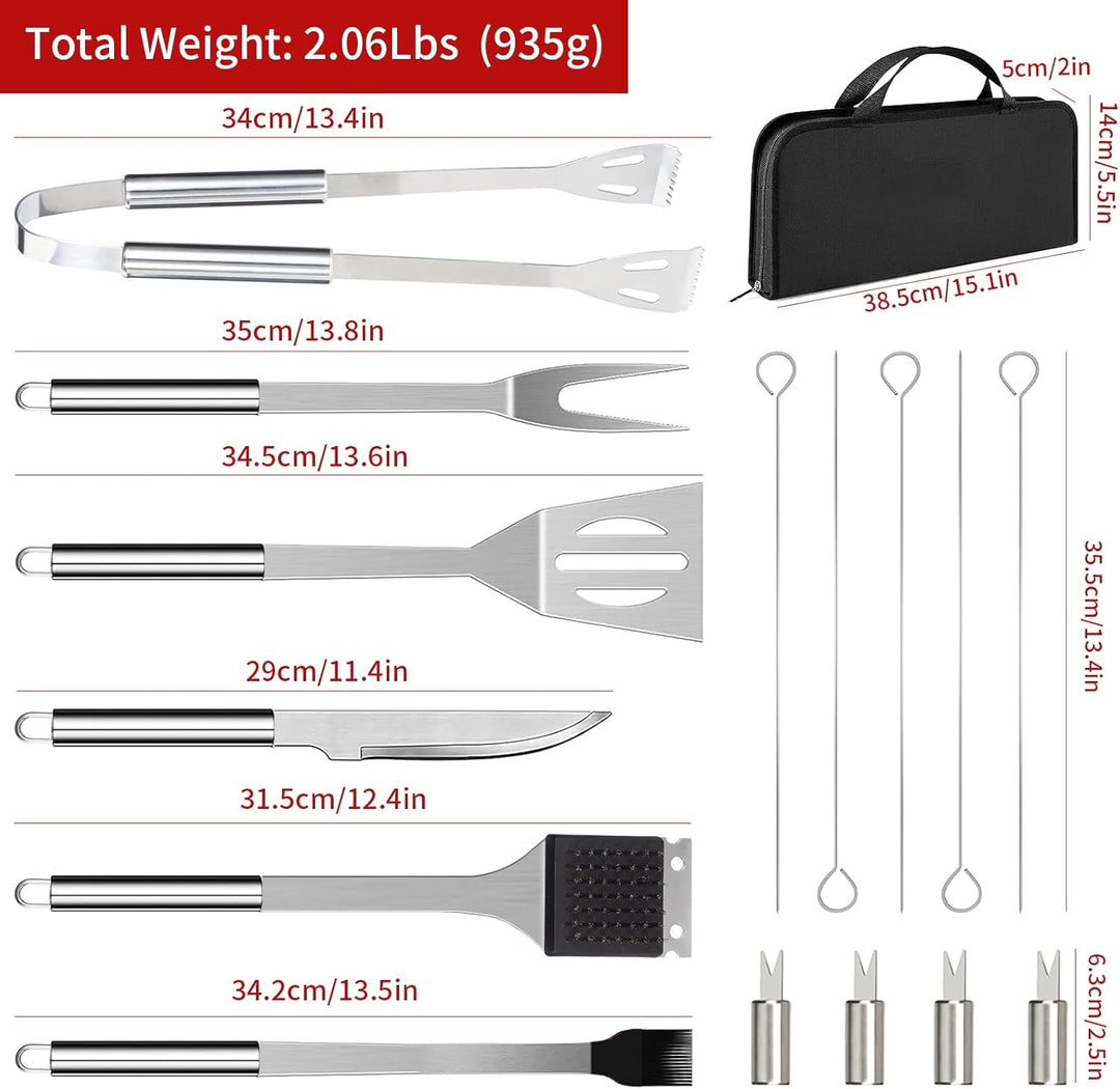 JUSTHERE 15 Stücke Grillbesteck Set, Edelstahl Grillzubehör BBQ Utensils, Professionelle Grillset mi