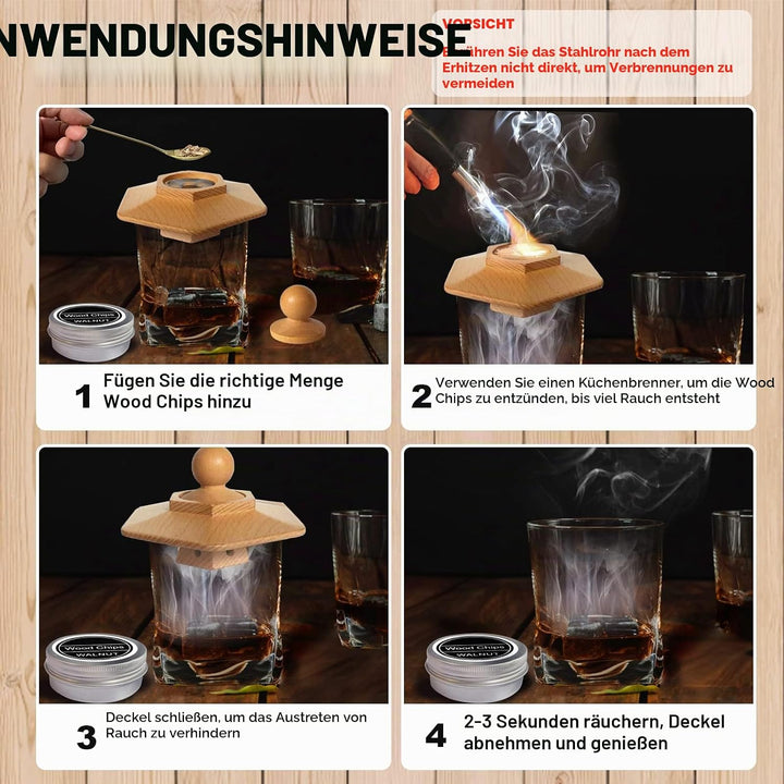 Cocktail Smoker Kit mit Taschenlampe, Drink Smoker mit 6 Flavors Wood Chips, 4 Whisky Steine, Tragba