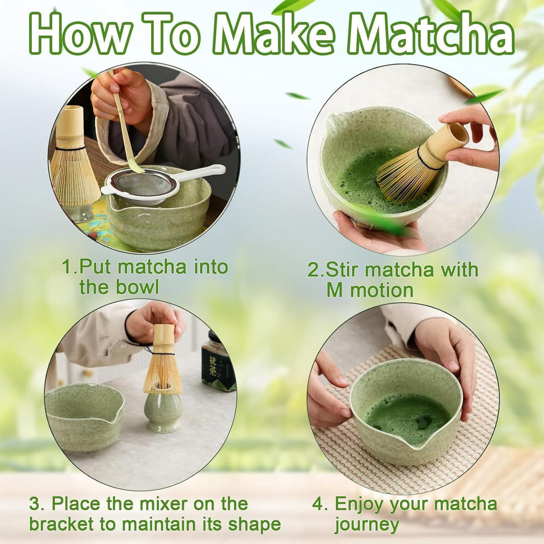 Matcha Tea Set,6 Piece Matcha Besen Set, with Matcha Whisk, Broom,Matcha Schale,Matcha Bowl with Spo