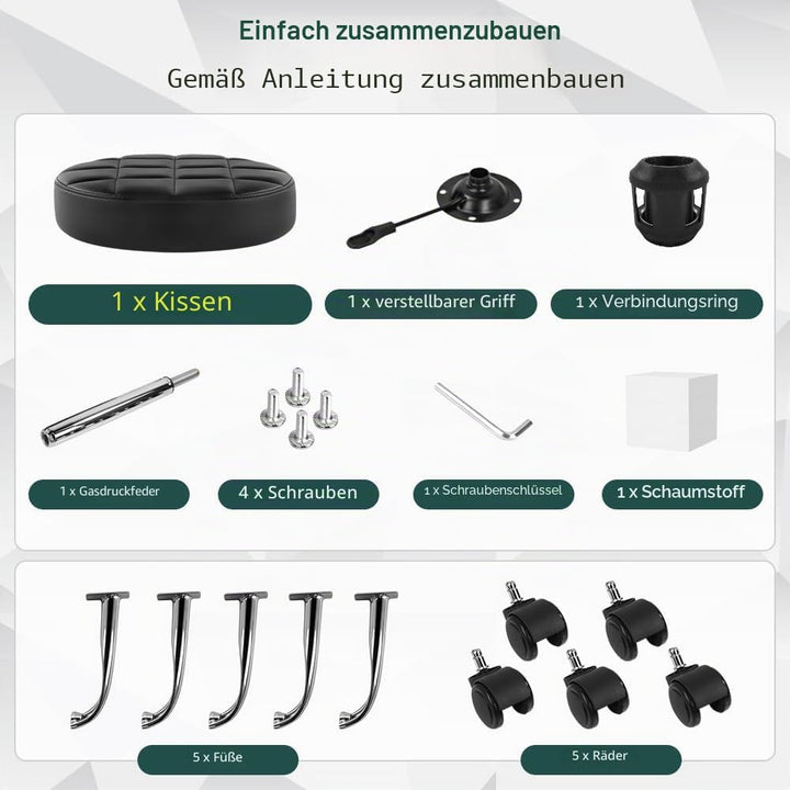 BFTOU Schwarzer klassischer Drehhocker mit Rad für Salon, Arbeit, Zuhause, SPA, Geschäft, höhenverst