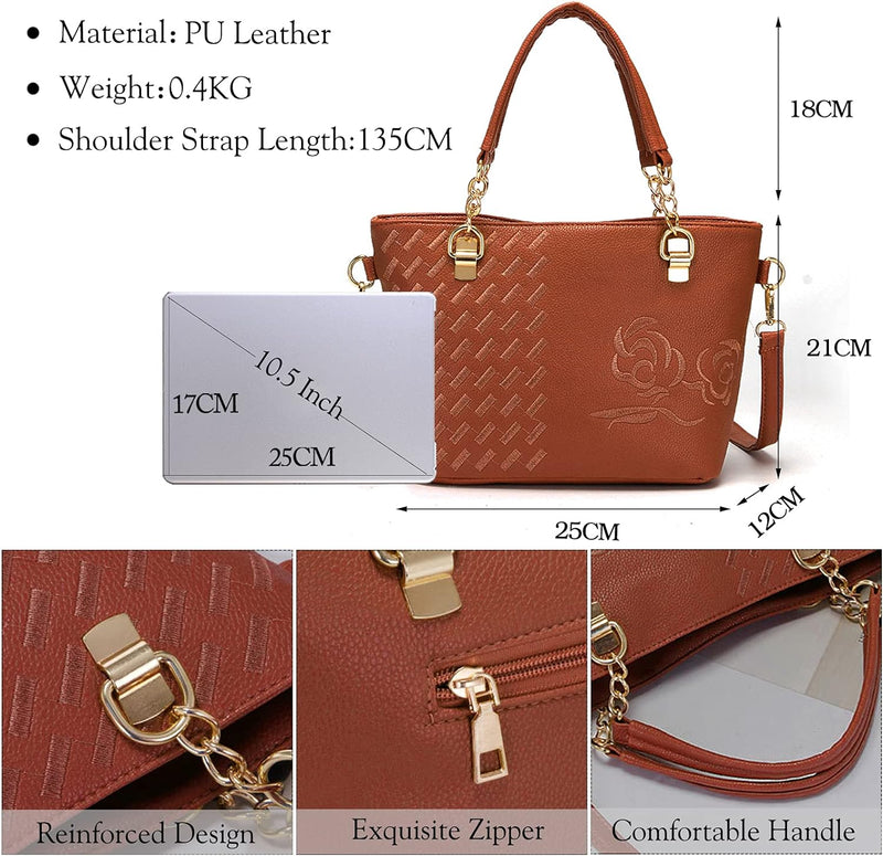 FANDARE Elegante Damen Umhängetaschen Stickerei Schultertasche Frauen Handtasche PU Leder Wasserdich