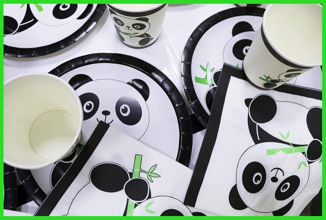 Doyomtoy 61PCSPanda Party Geschirr,Panda Geburtstag Dekoration,Panda Teller,Panda Tassen,Panda Servi