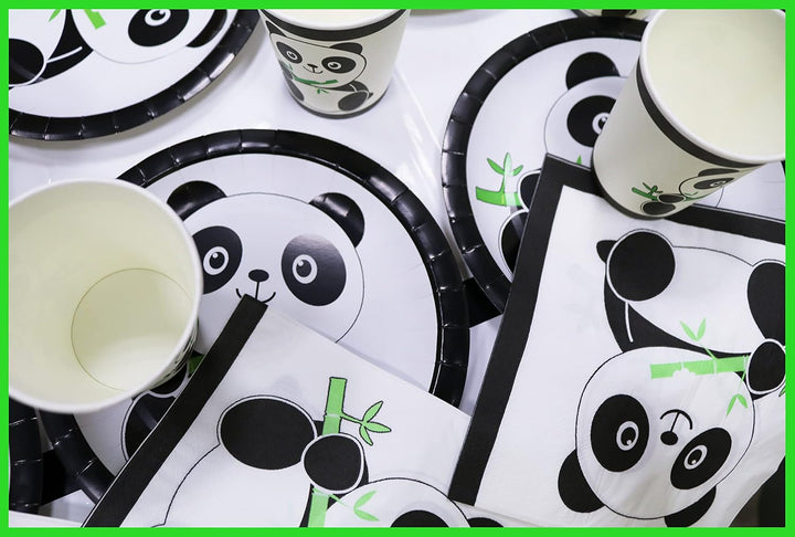 Doyomtoy 61PCSPanda Party Geschirr,Panda Geburtstag Dekoration,Panda Teller,Panda Tassen,Panda Servi