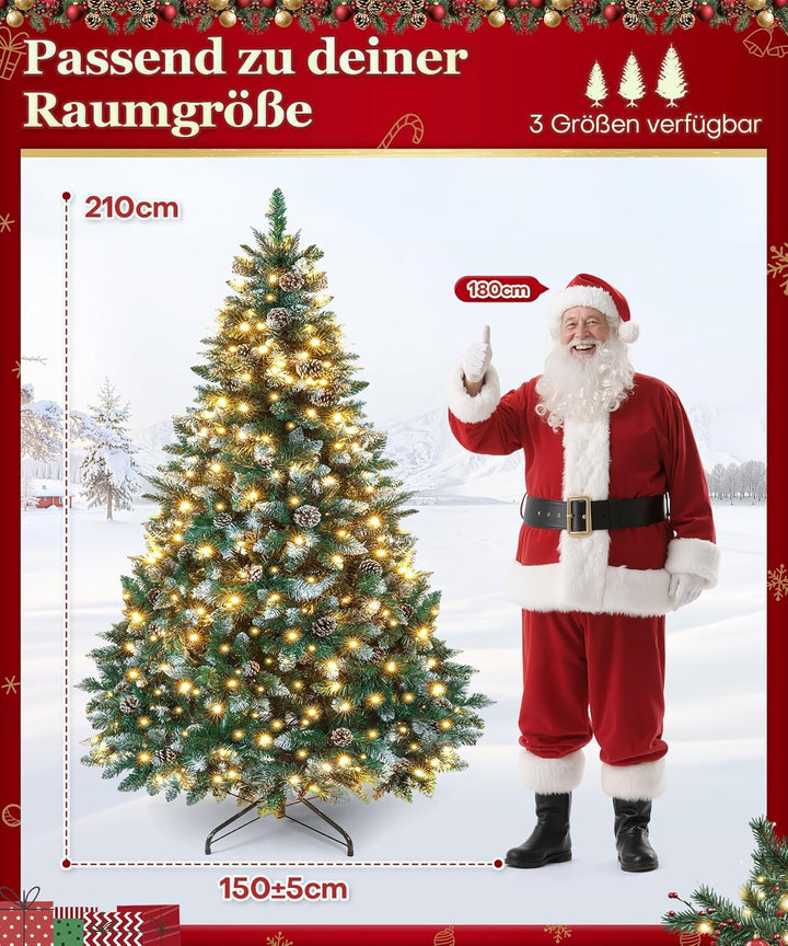 Yorbay künstlicher Weihnachtsbaum mit Beleuchtung und weissem Schnee, LED Tannenbaum für Weihnachten
