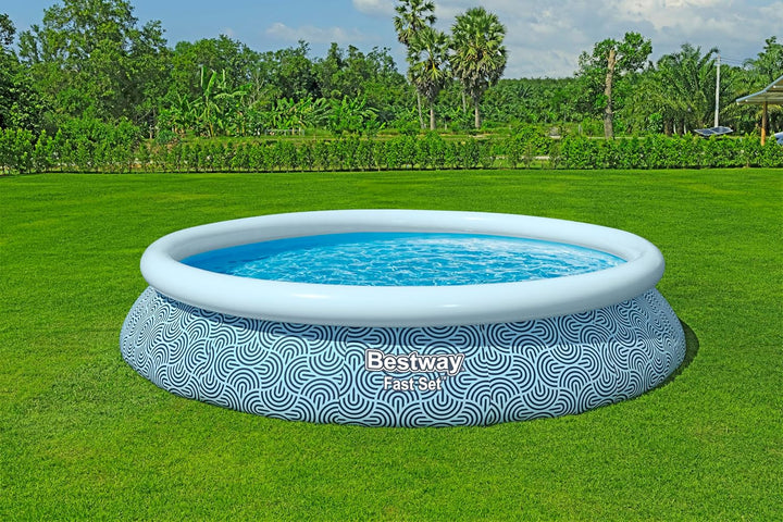 Bestway Fast Set Aufstellpool-Set mit Filterpumpe, Ø 457 x 84 cm, 9.677 Liter, TriTech-Material, Gra