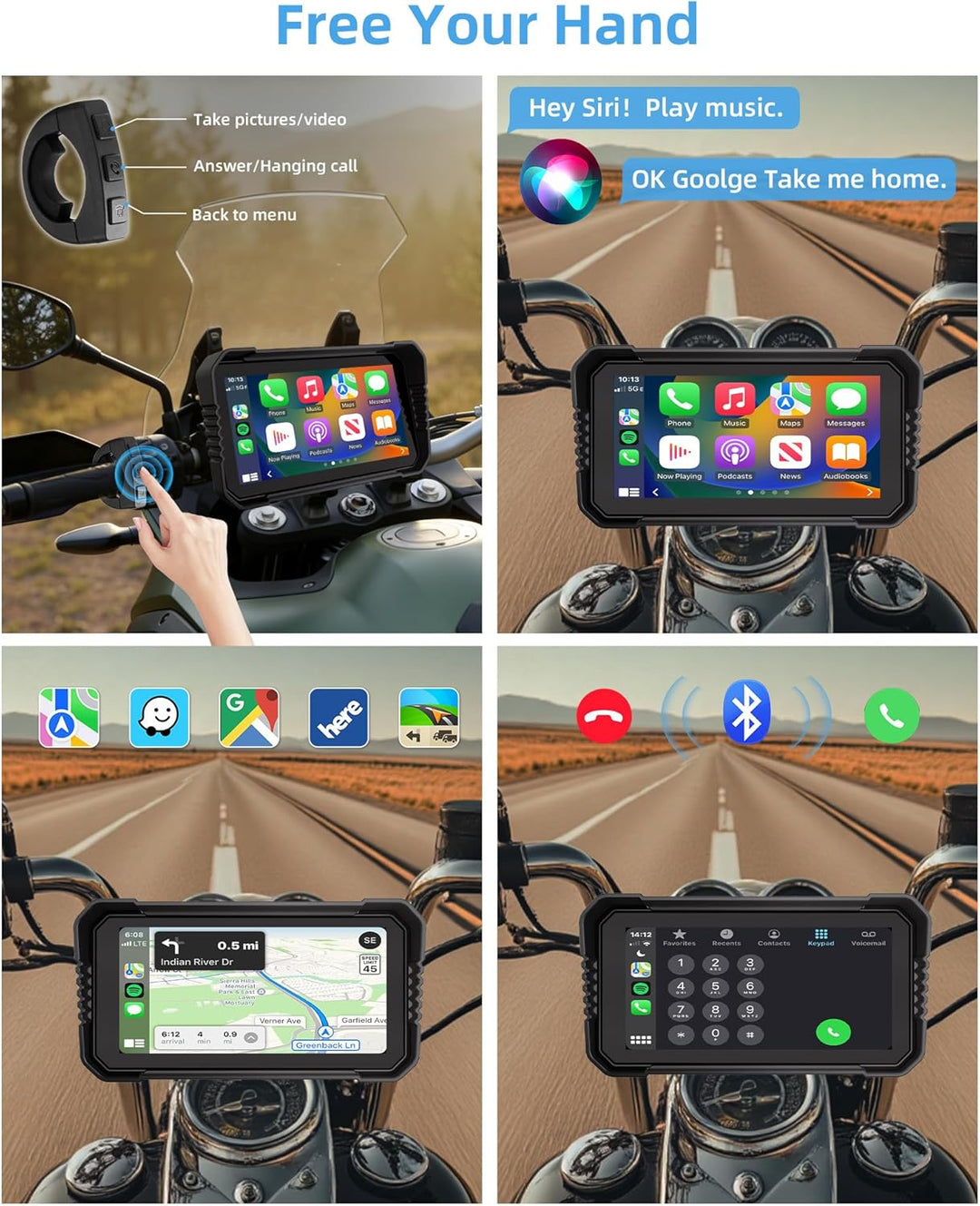 Jansite 4K Dashcam Motorrad Carplay Android Auto Bildschirm, 6,25 Zoll Motorrad Navigationsgeräte mi
